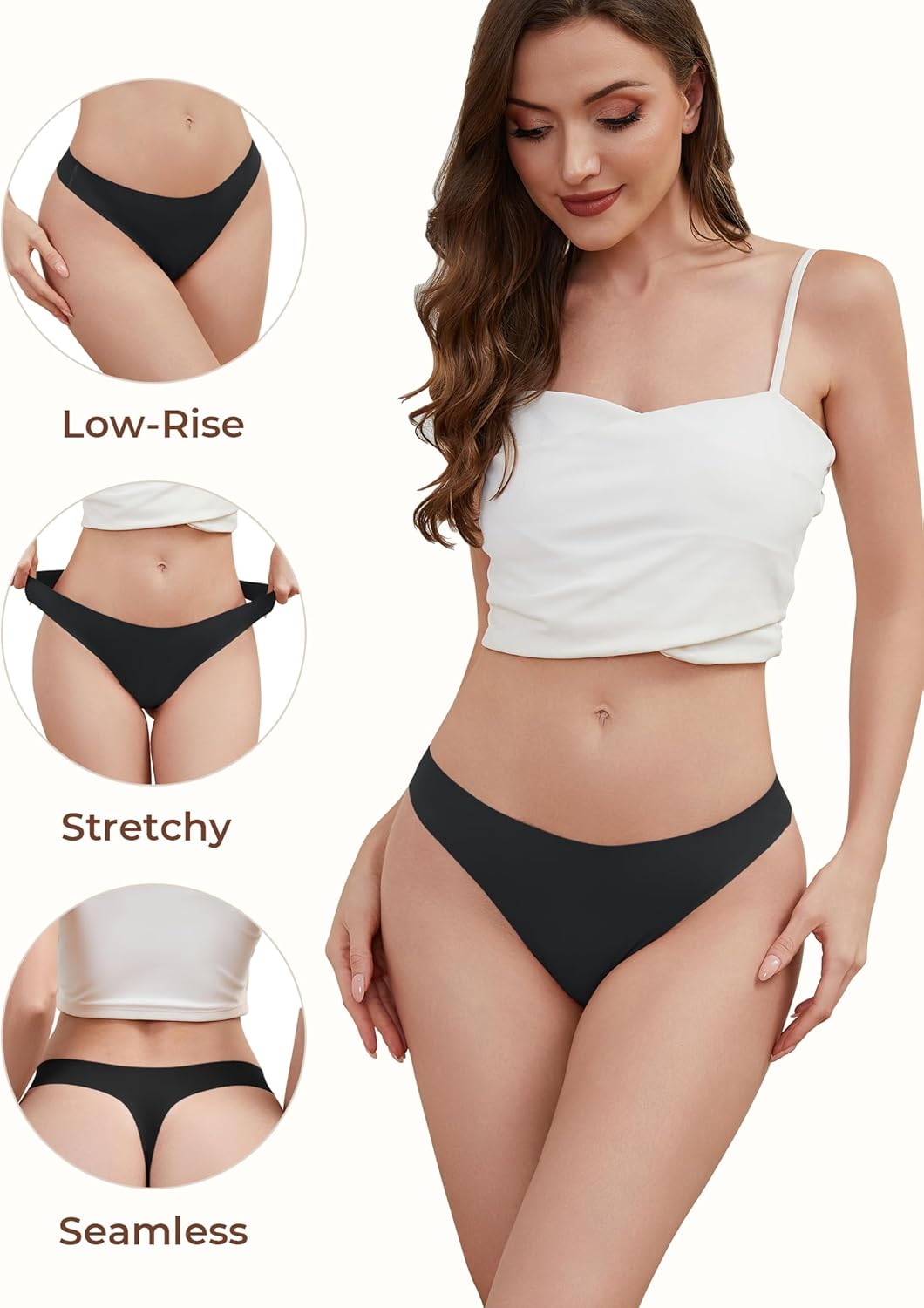 voenxe Seamless Thongs for Women,No Show Ladies Underwear,Invisible Comfortable Panties,Low Rise Gym Workout Undies,5 Pack - Image 3