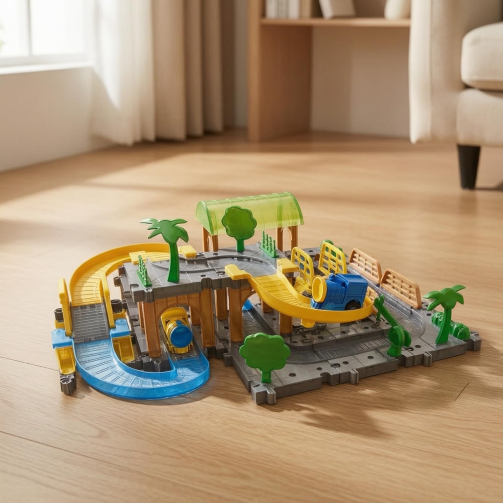Qianly Set di Binari -da- con Treno Motorizzato Inrattivo Trenino Motorizzato con Binari Conibili Regalo per Bambini