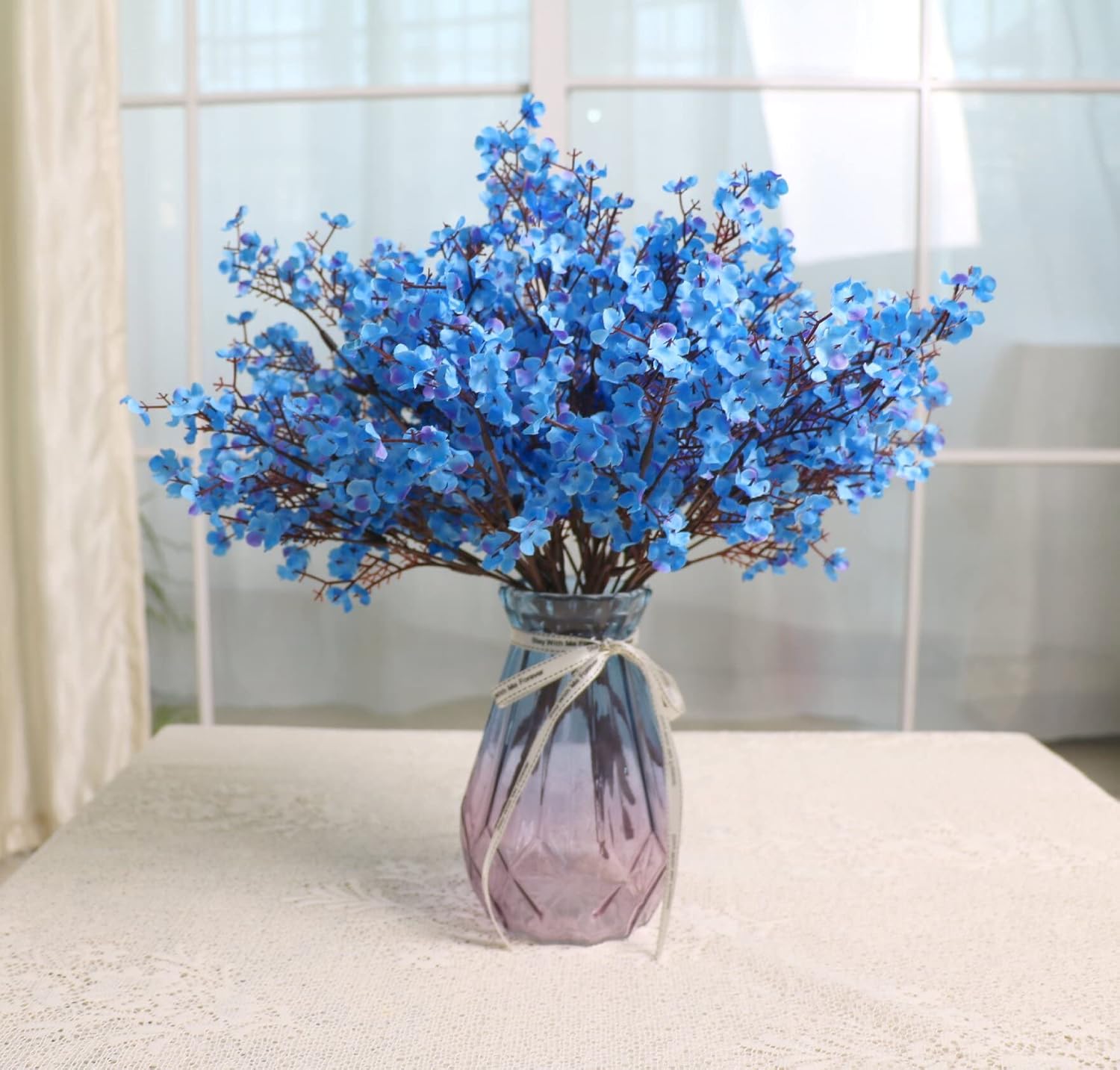 6PCS Artificial Baby Breath Flowers Fake Silk Real Touch DIY Floral Bouquets Decor Wedding Party Decoration Arrangements(Blue) - Image 5