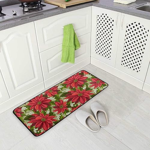 Miniatura 4 de Tapete de cocina Maravilloso tapete de cocina con flores de pascua, antifatiga, cómodo, antideslizante, resistente a las manchas de aceite, fácil de