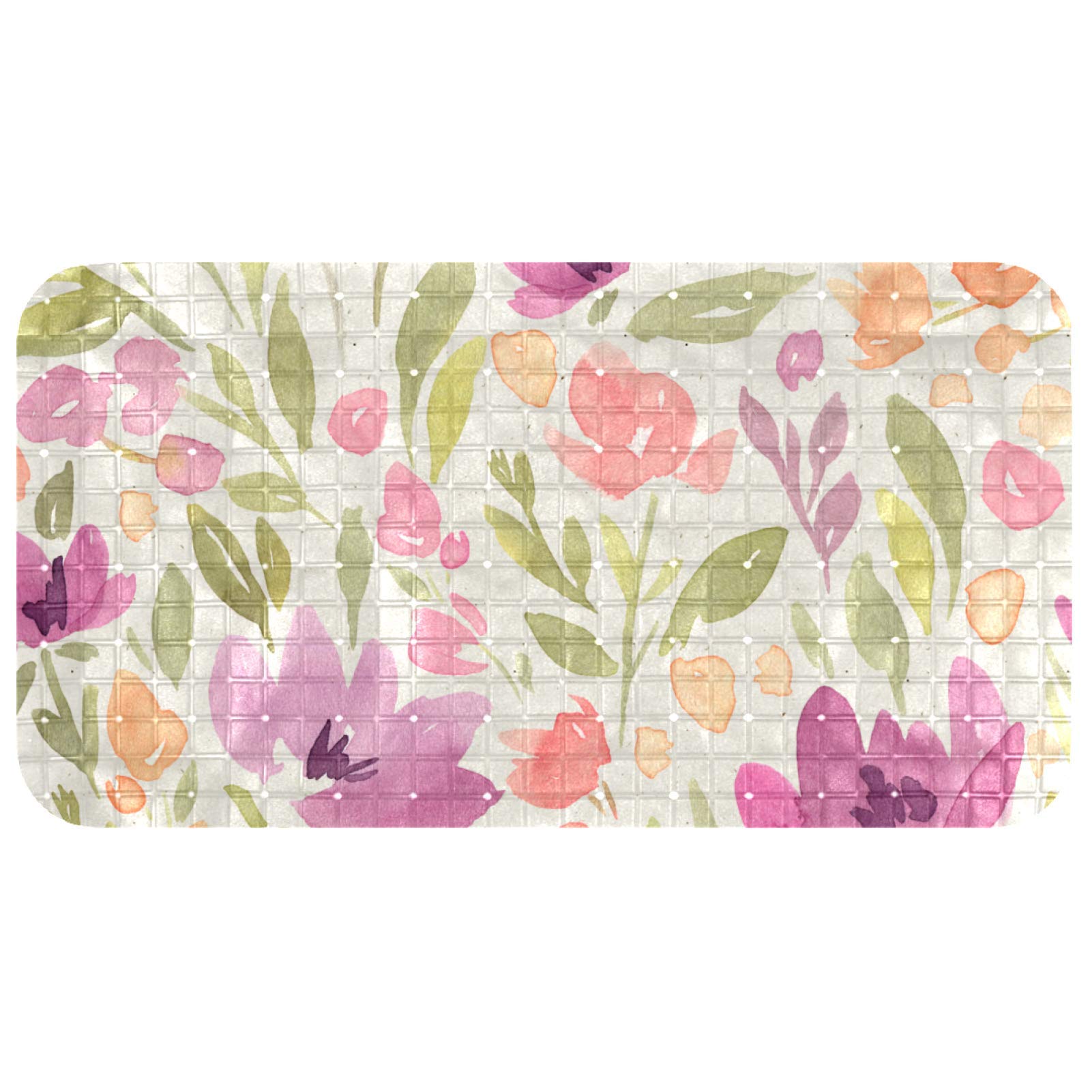 Tapis de bain ovale Bennigiry 37x68 cm à motif fleurs tendres pour douche
