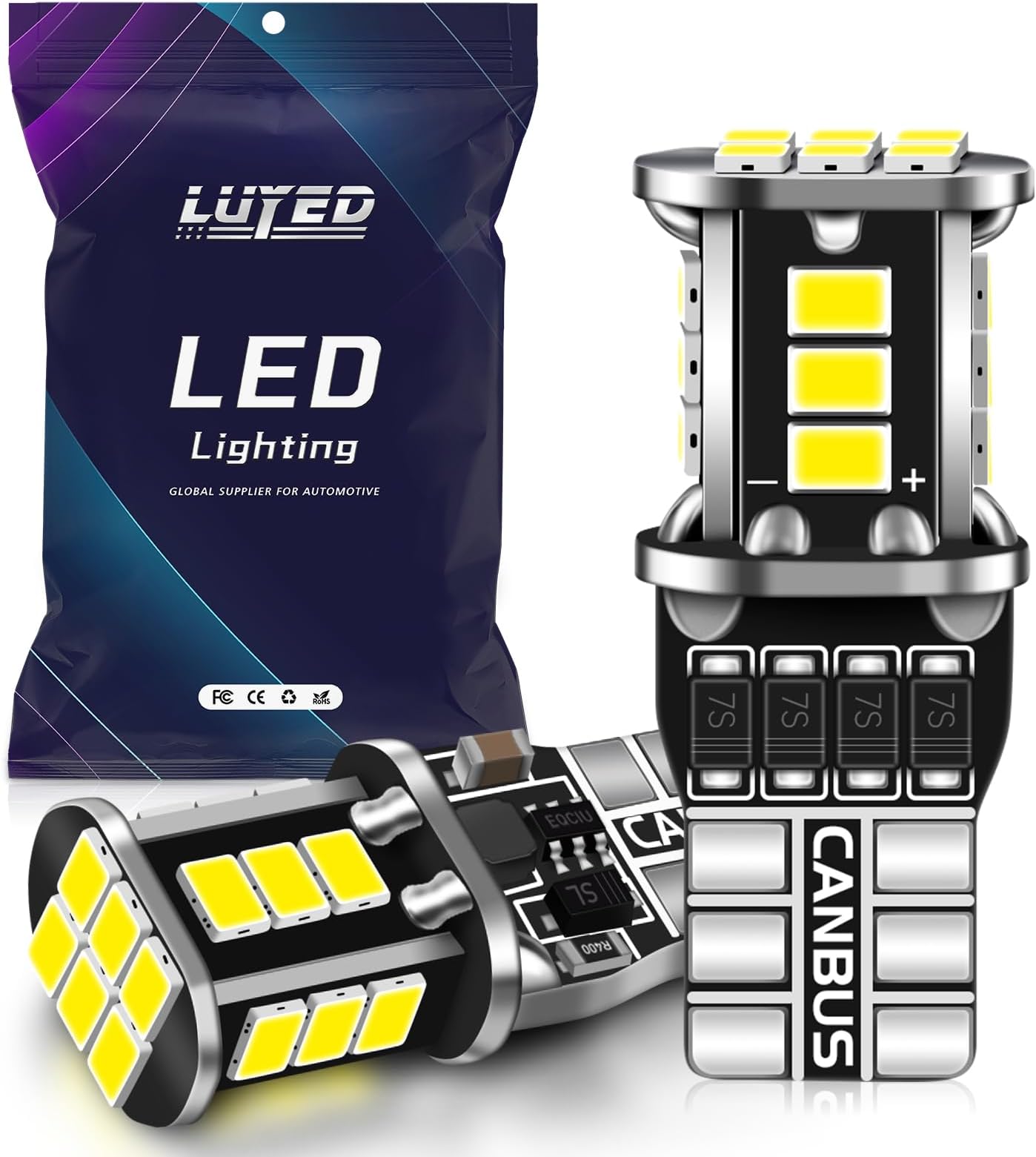 LUYED 912 921 LED Bulbs Brake Lights Xenon White High Power 18-SMD T15 906 920 Replacement Bulbs Compatible with Truck 3rd/Third Brake Lamp Cargo Illumination Lights,Pack of 2