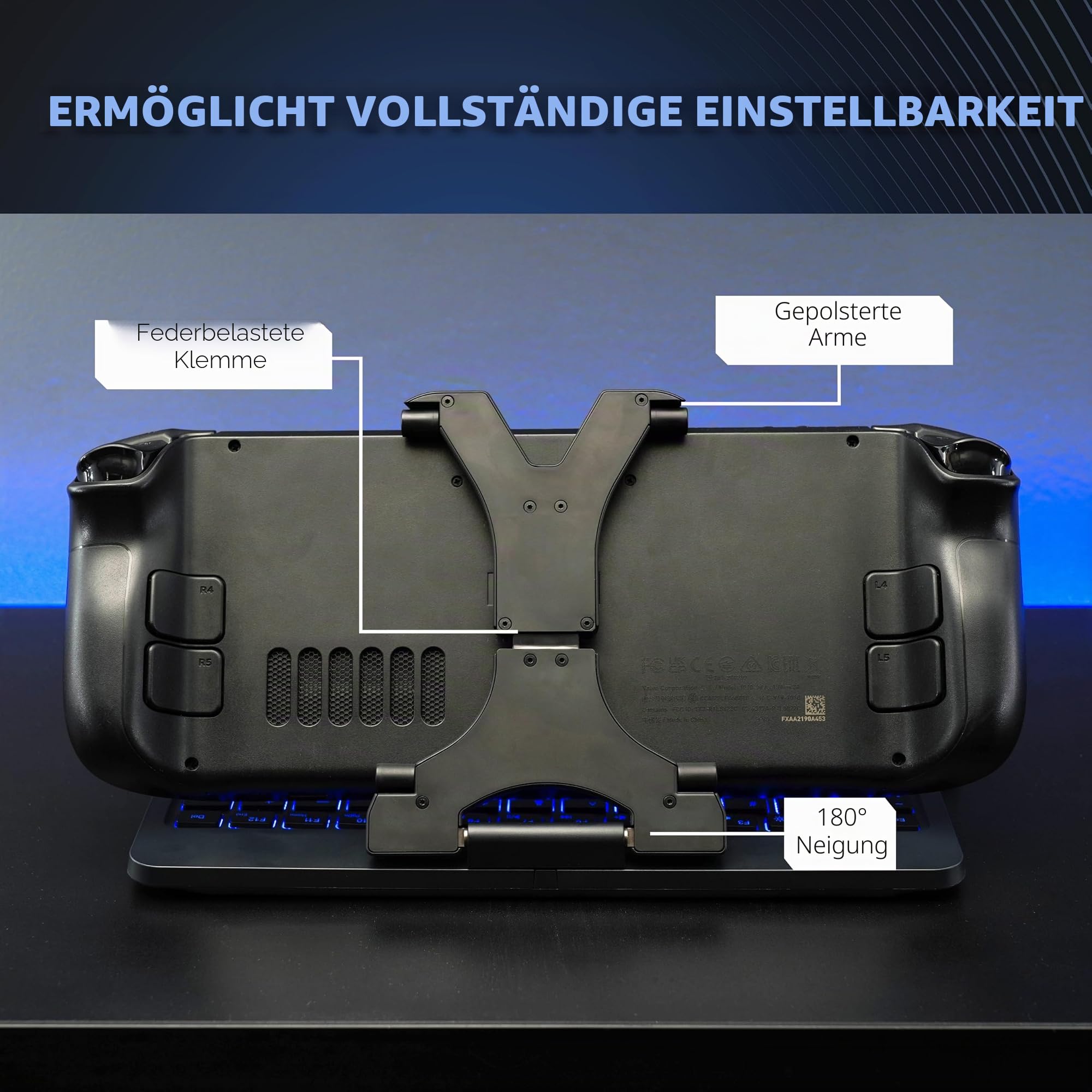 DeckTop mit Splitter – Steam-Deck-Tastatur und Bluetooth-Trackpad-Maus mit mehrfarbigem LED-Laptop-Zubehör für Ventil, Linux-PC, Gaming-Zubehör (Steam Deck/ROG Ally)