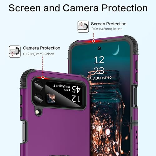 Miniatura 5 de BENTOBEN Funda para Samsung Galaxy Z Flip 4, resistente 2 en 1, cubierta de protección resistente de cuerpo completo con anillo, color morado oscuro