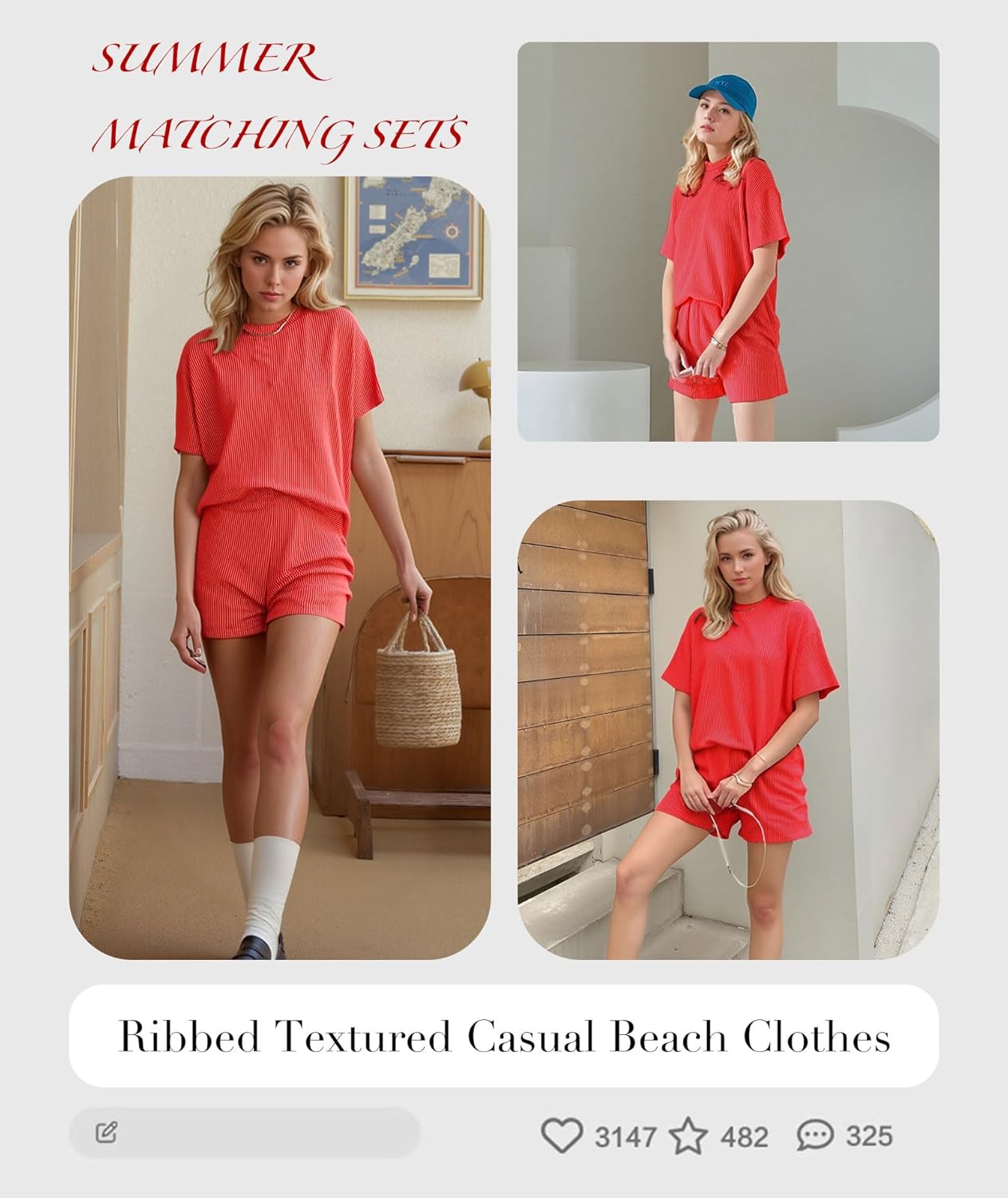 MARZXIN Women 2 Piece Shorts Set 2026 Casual Summer Cruise Outfits Ribbed Loose Short Sleeve Pocket Matching Lounge Sets - Image 4