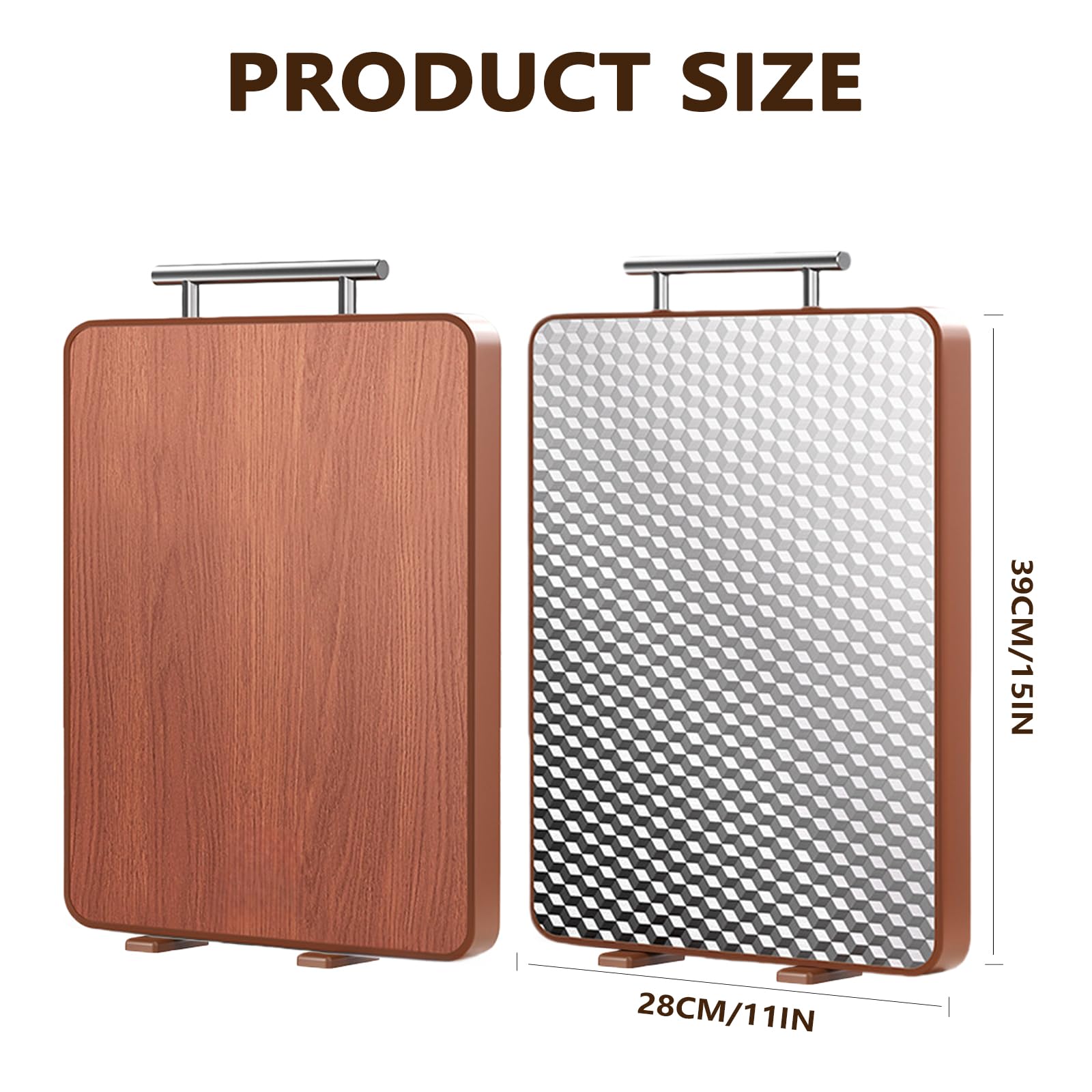 Planche à Découper Double Face Acier Inoxydable Palissandre 2 en 1 pour Viande Fruits Poisson Légumes