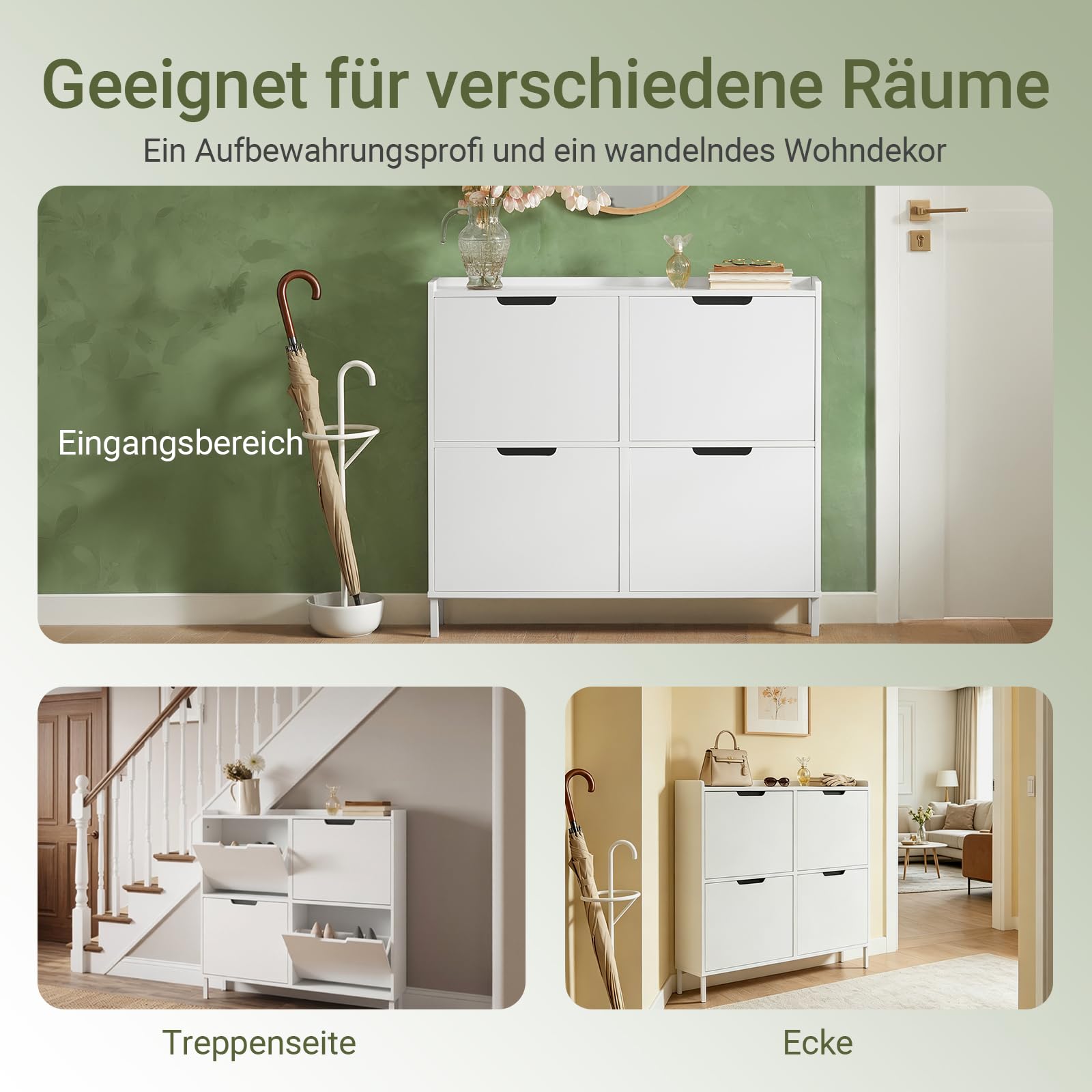 SoBuy Schuhschrank Schmal mit 4 Klappen – Platzsparender Schuhkipper für Kleine Wohnungen, Enge Flure & Durchgänge, Flurschrank für Familien mit Kindern & Designliebhaber, Weiß, 100x91x19 cm, FSR100-W
