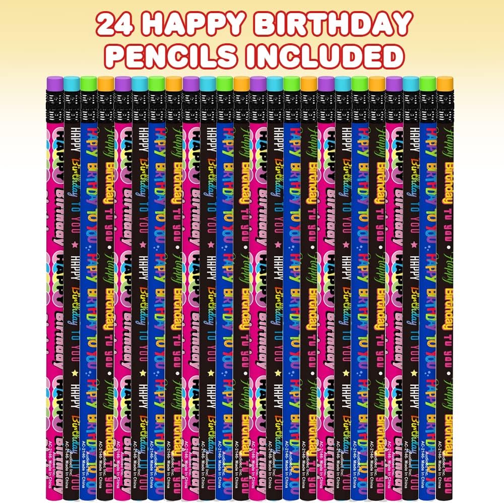 ArtCreativity Happy Birthday Pencils, Set of 24, Cool Writing Pencils with Colorful Birthday Salutations, Birthday Party Favors, Party Goody Bag Fillers, Teacher Supplies for Classroom (Pack of 2)