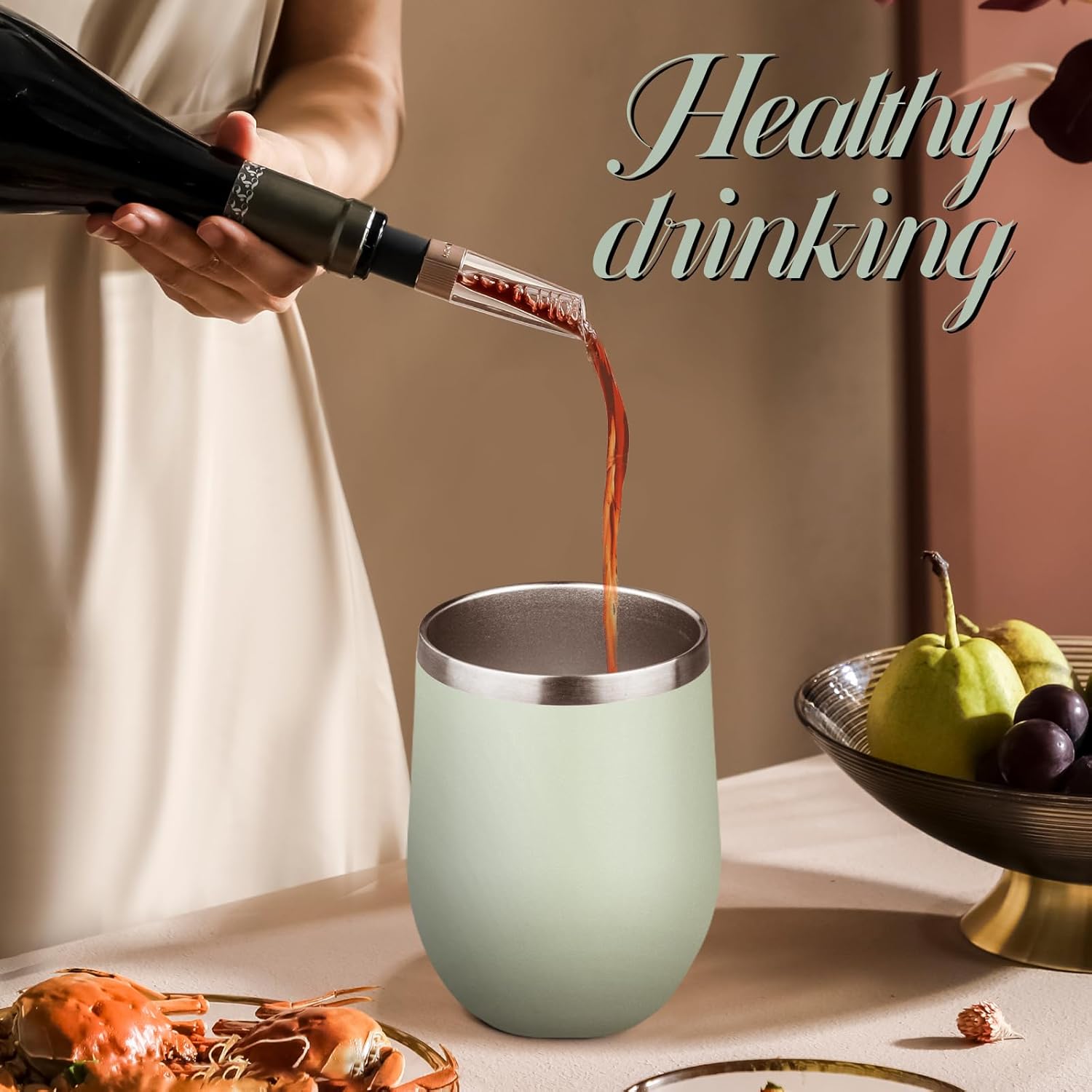 12oz Stemless Wine Tumbler with Lid Double Wall Insulated Wine Cup Stainless Steel Glasses Tumbler with Straw Insulated cocktail Tumbler Coffee Mug for Hot and Cold Beverages (Multicolor-6,4Pack) - Image 7