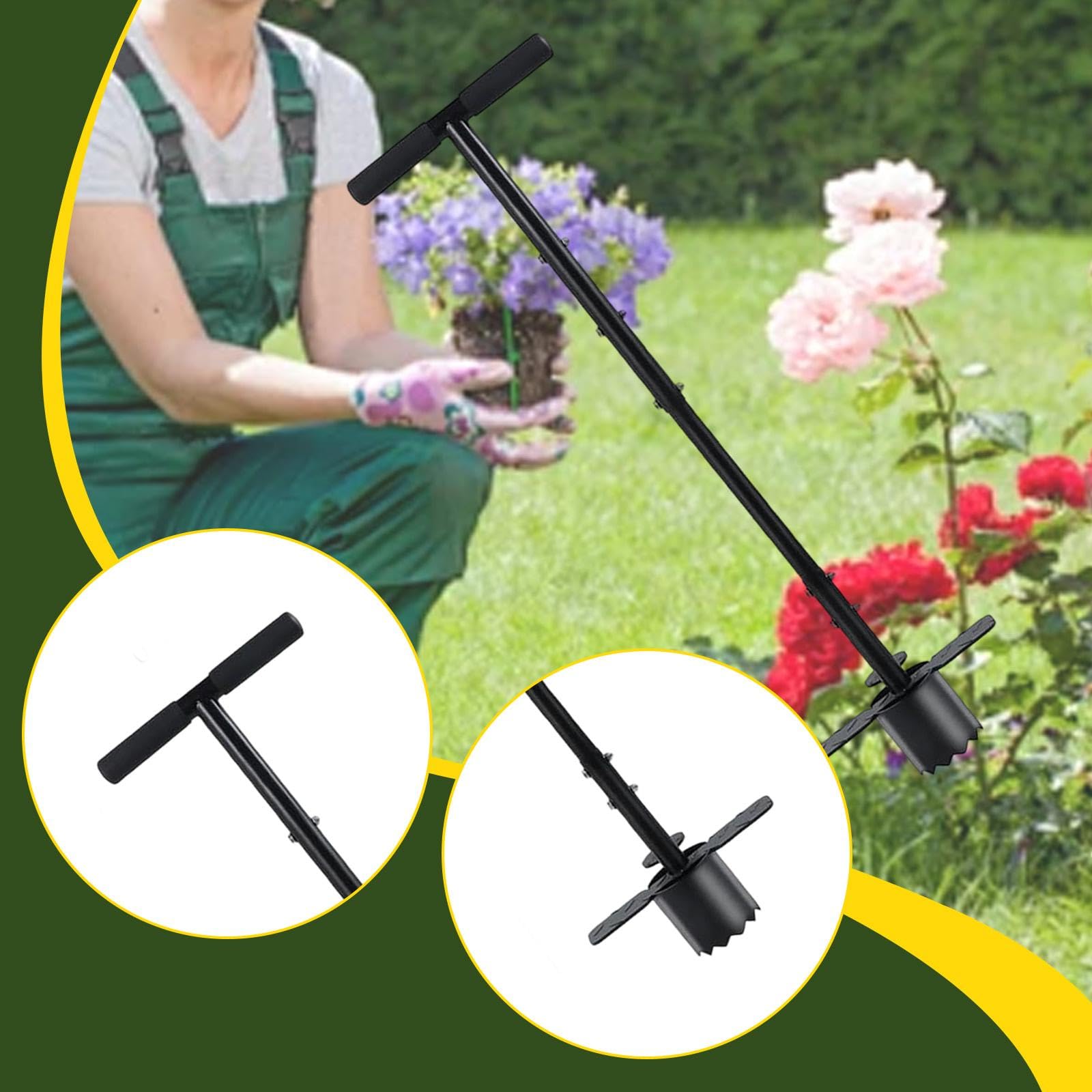predolo Piantatore di bulbi per zolle con Manico Lungo e Base seghettata, Strumento per trapiantare bulbi per Erba per la Riparazione della piantagione di