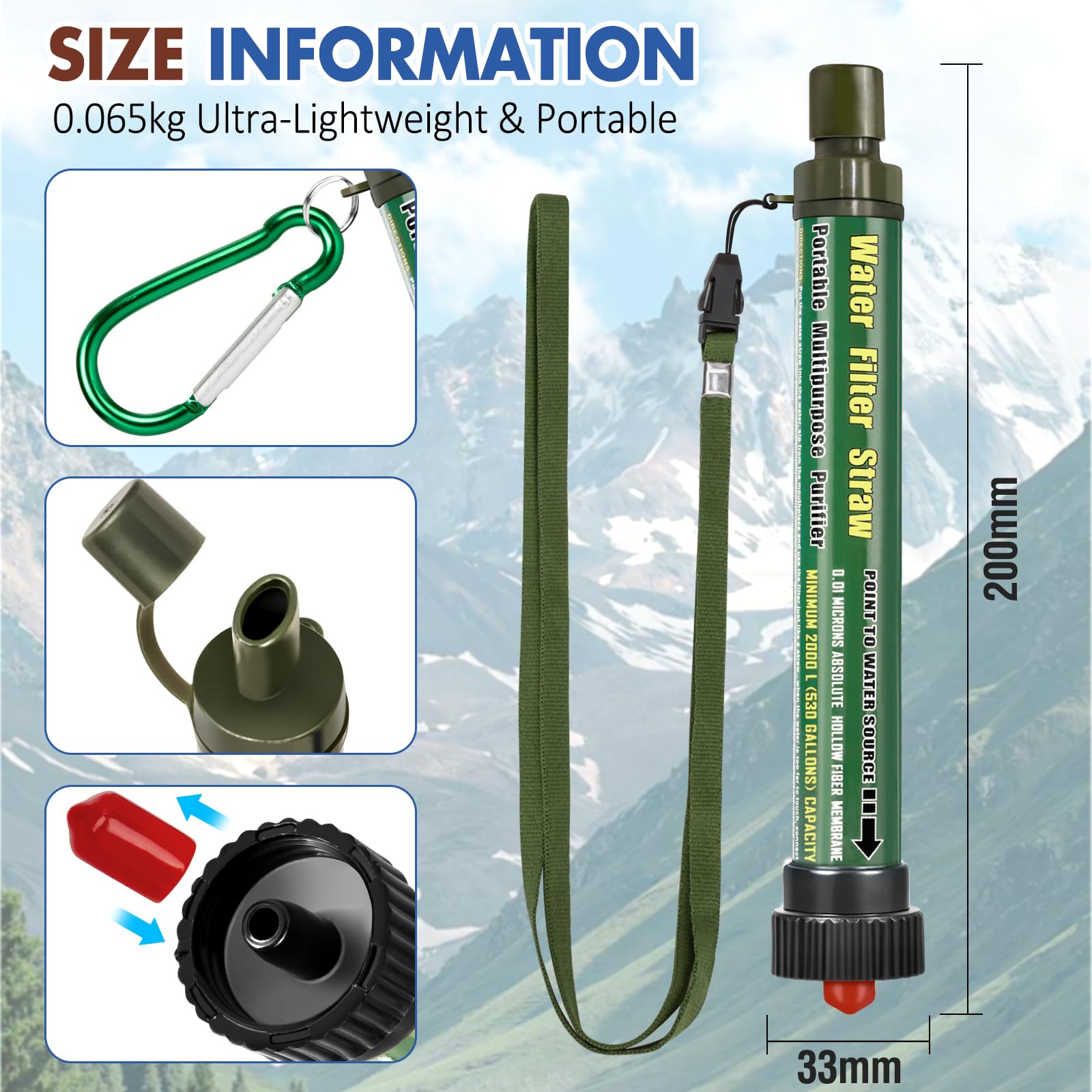 TEUEN DeFe Personal Filtro Acqua Mini Portatile Purificatore Acqua Filtri 2000 L capacità Outdoor Sopravvivenza di Emergenza Paglia per Sport Esterni Campeggio Trekking