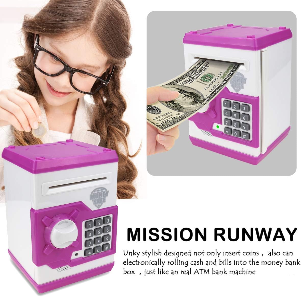 Kids Electronic Piggy Bank - Mini ATM Toy for 3-14 Year Old Boys and Girls (White Pink) image 3