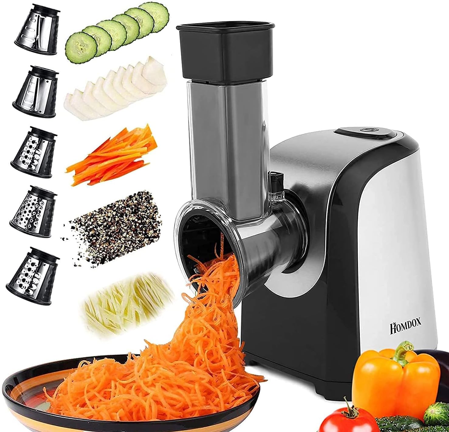 Homdox Electric Vegetable Graters Professional Salad Maker, Electric Slicer Shredder Graters for Kitchen, Gratersr/Chopper/Salad,Electric Salad machine for Vegetables Carrot Cheese Black