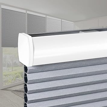 SEEYE Cordless Cellular Shades, Blackout Honeycomb Blinds 37" W x 64" H Room Darkening Pleated Window Shades Pull Down Shades for Bedroom Nursery, Grey and White