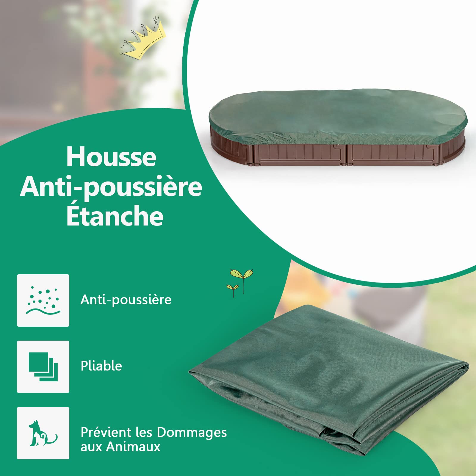 GOPLUS Bac à Sable pour Enfant, Bac à Sable avec 4 Sièges Banc Détachables, Bac à Sable avec Couvercle Étanche et Anti-Poussière,pour Enfants Plus de 3 Ans,Piscine & Jardin (Ovale)