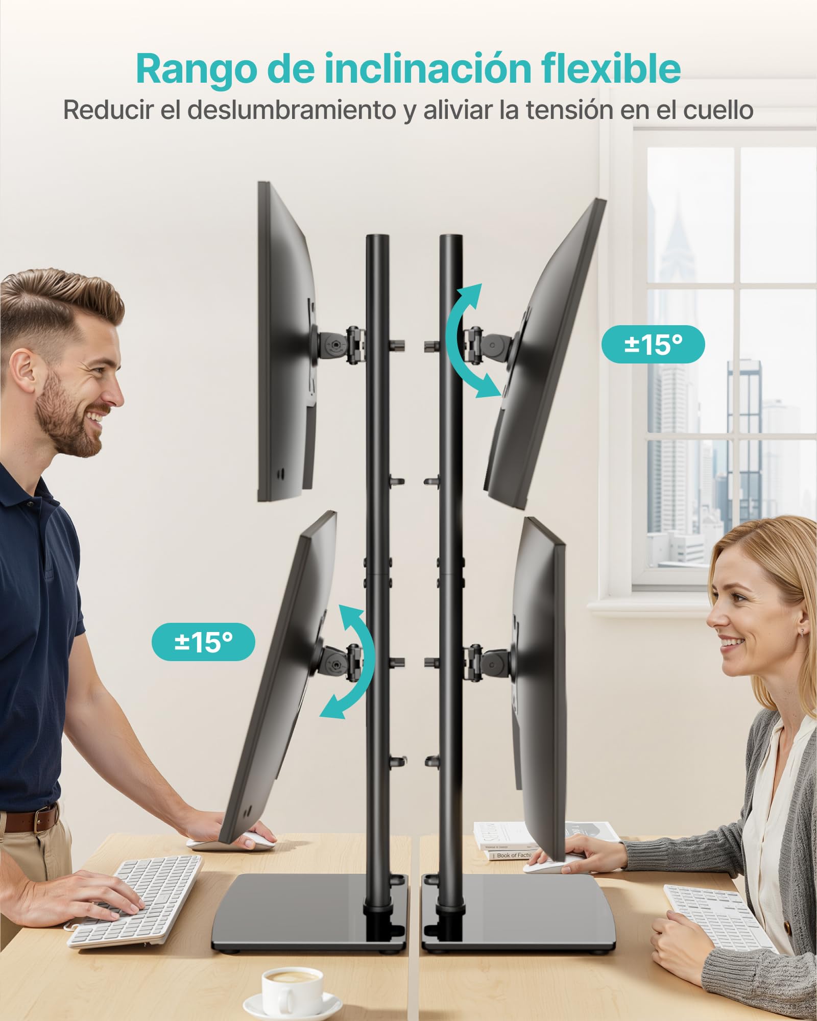 PEGZONE Soporte vertical doble para monitores 43,2-86,4 cm 17-34 pulgadas, VESA 75/100, 15kg por brazo