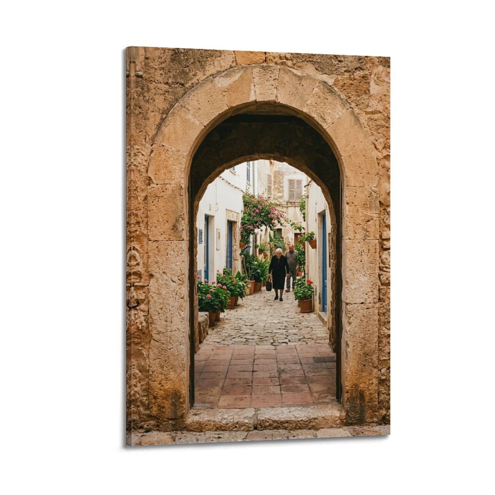 FQNYR Mediterranean Life Photo Arch Doorway Poster Painting Canvas Wall Art Print20x30inch(50x75cm) Frame-style