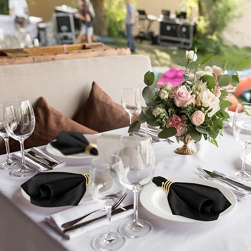 Miniatura 7 de MCEAST Juego de 8 servilletas de tela de satén y servilleteros, servilletas de tela suave y servilleteros para bodas, cenas de cumpleaños, reuniones