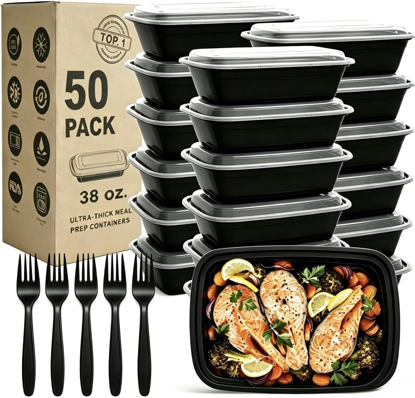 WGCC Meal Prep Containers, 50Pack 24oz Round To Go Bowls with Lids