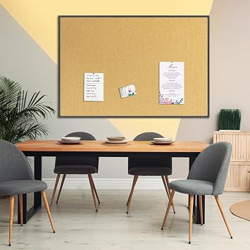 JILoffice Cork Board Bulletin Board 60 x 36 Notice Board, Black Aluminum Frame Wall Mounted Board for Office Home and School with 10 Push Pins