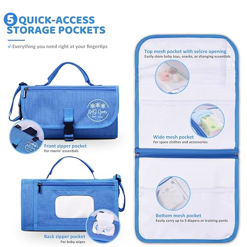 Miniatura 5 de El mejor cambiador de pañales de viaje portátil para bebéniño pequeño, impermeable, fácil de limpiar (azul)