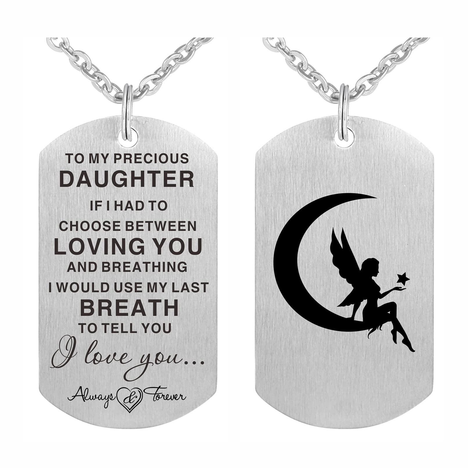 FALOGITo My Precious Daughter Gifts Jewellery from Mum, Dog Tag Necklace for Daughter Necklace