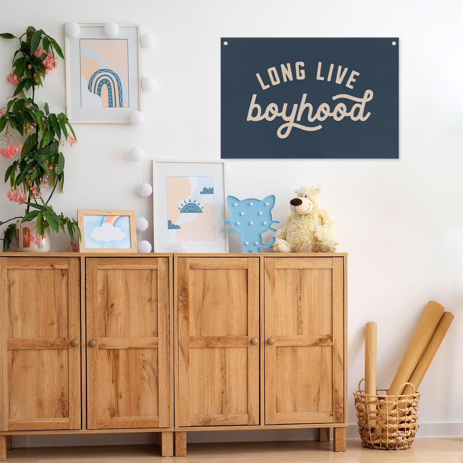 Long Live Boyhood Linen Canvas Banner Kids Room Decor Playroom Nursery