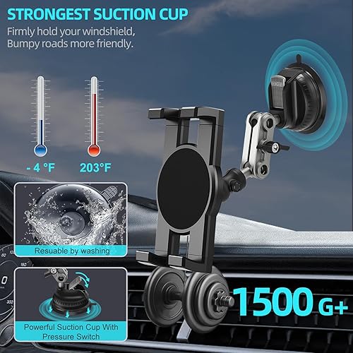 Miniatura 4 de Soporte de aluminio resistente para tablero de instrumentos y parabrisas, soporte de automóvil, soporte de metal de 360 de 2 etapas con ventosa para