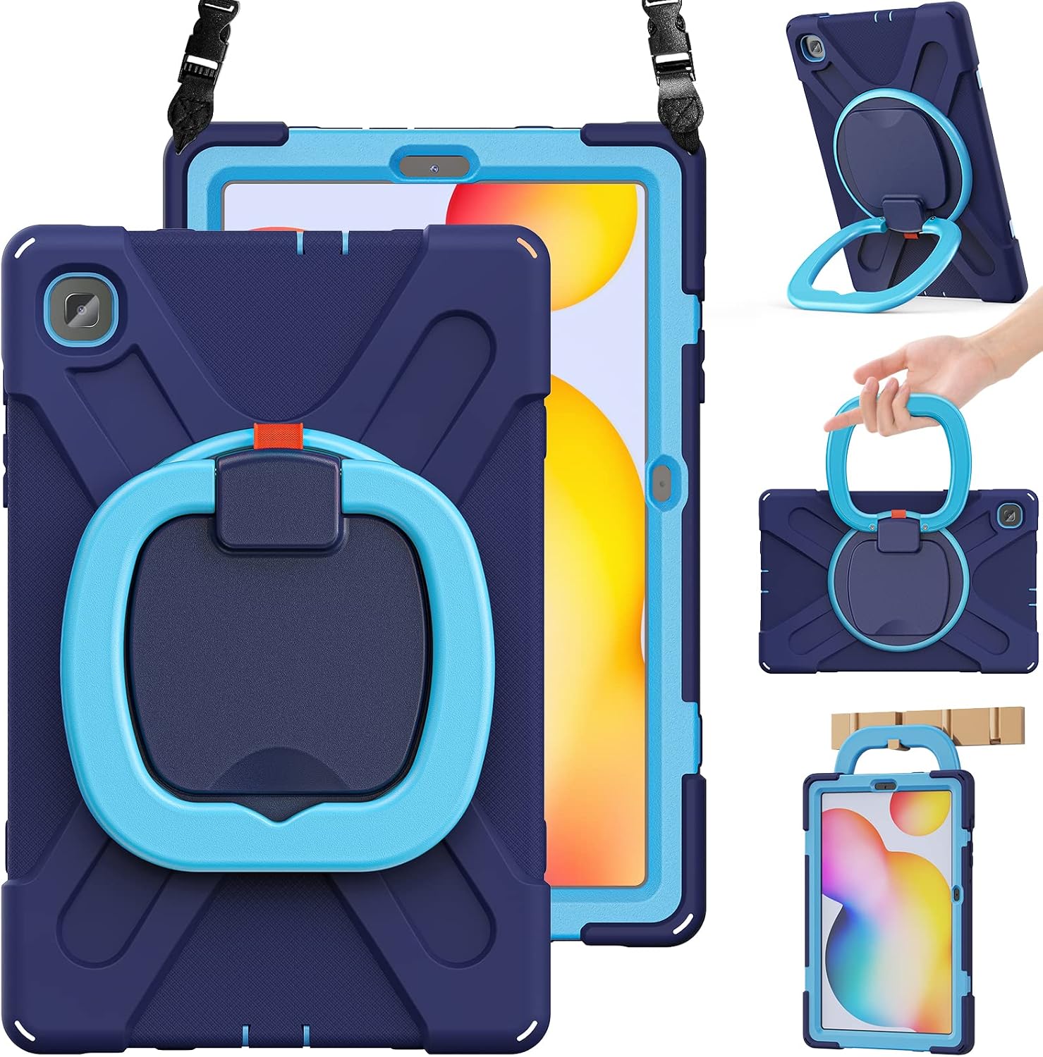 BRAECN Galaxy Tab S6 Lite 10.4 Case SM-P610/P613/P615/P619, Rugged Heavy Duty Silicone Case with Kickstand, Shoulder Strap, Handle Grip, S Pen Holder for Samsung Galaxy Tab S6 Lite 2022/2020-Navy Blue