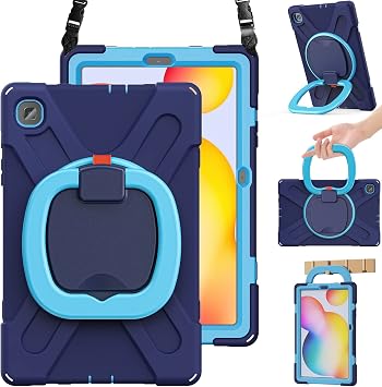 BRAECN Galaxy Tab S6 Lite 10.4 Case, Rugged Heavy Duty Silicone Case with Kickstand, Shoulder Strap, Handle Grip, S Pen Holder for Samsung Galaxy Tab S6 Lite 2022/2020-Navy Blue