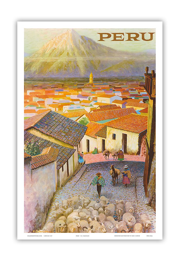 Pacifica Island Art Peru - Arequipa Village, South America - El Misti Volcano (Putina) - Vintage World Travel Poster by F. C. Hannon c. 1950s - Master Art Print - 12in x 18in