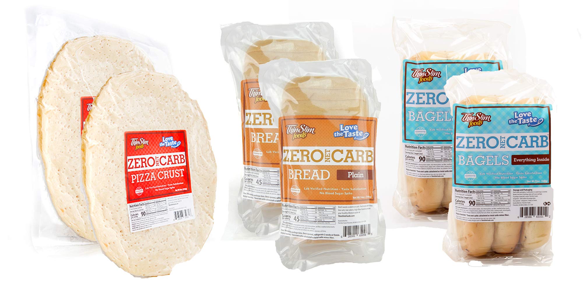 ThinSlim Foods Zero Net Carb Bread Plain 2pack | Bagels Everything Inside 2pack | Pizza Crust 2pack | 0g Net Carbs