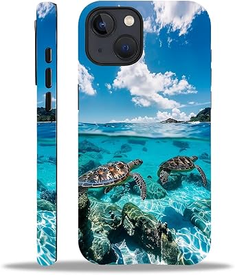 for iPhone 15 Case, Sea Turtles Swimming Pattern Print Matte Phone Case Funny Liquid Silicone Case Impact Resistant Anti-Scratch Shockproof Protective Cover