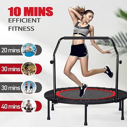 Miniatura 2 de Trampolín, cama elástica portátil Fitnes plegable en el hogar mini rebotador con mango de espuma ajustable, trampolín de ejercicio para