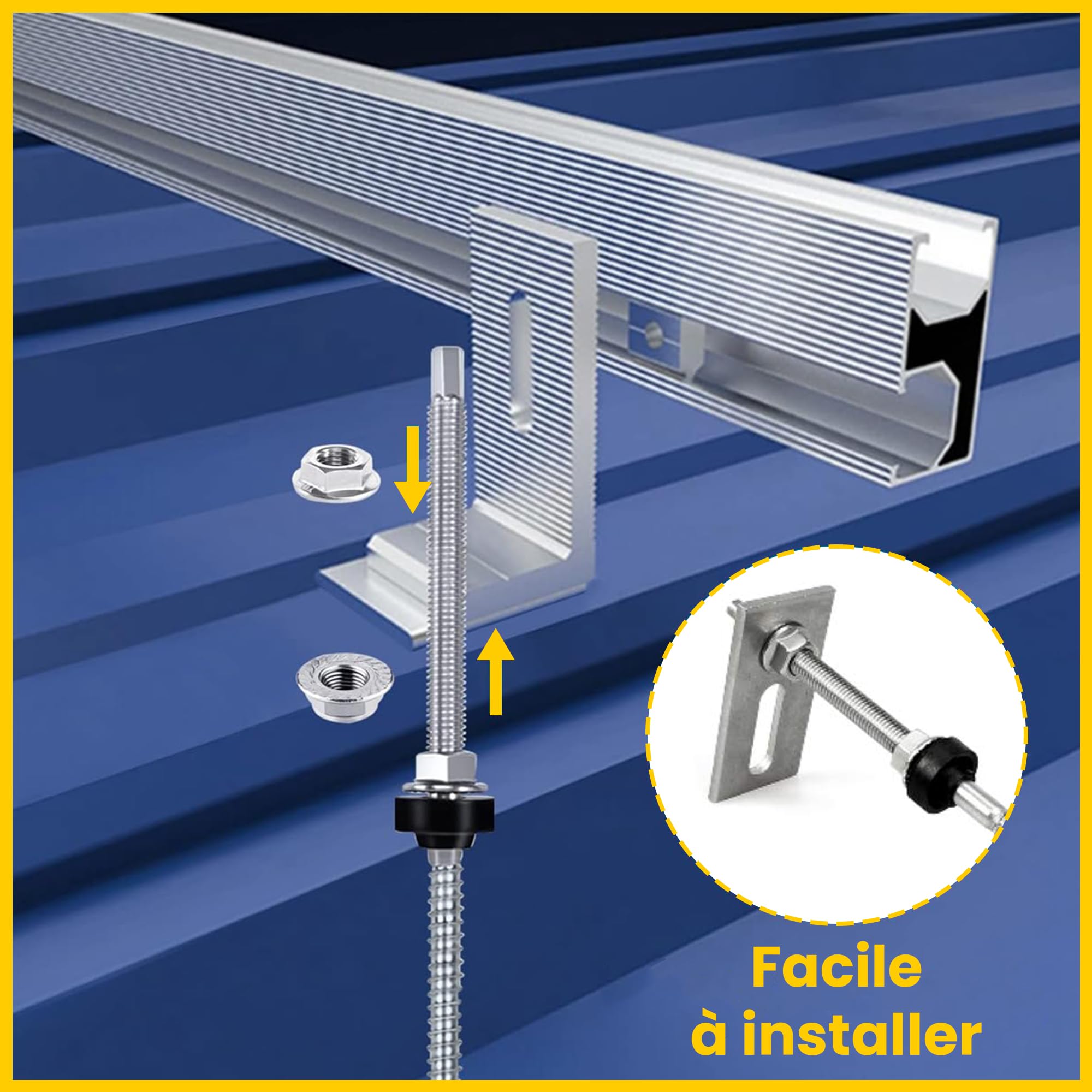 Offgridtec Lot de 10 vis à double filetage M10 x 200 en acier inoxydable avec plaque d'adaptation et joint en caoutchouc EPDM