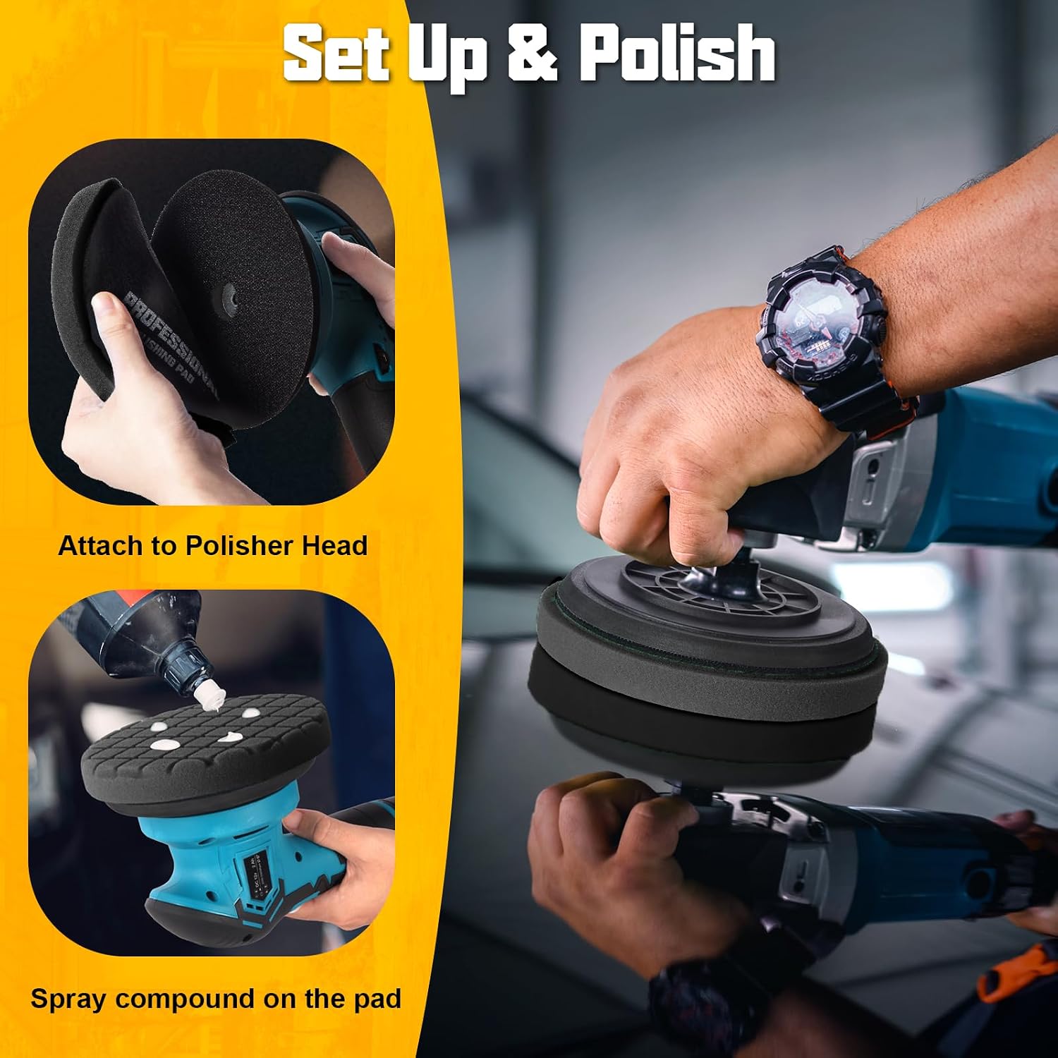 Polishing Pad 5.5 Inch, 3Pcs Black Light Cut Foam Buffing Pads for Car Buffer Polisher, Finishing, Polishing and Waxing