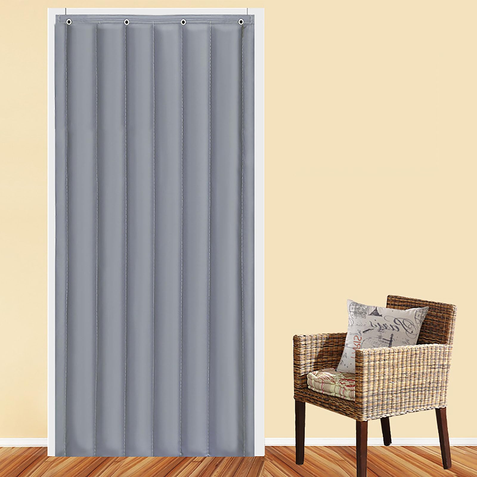 Insulated Door Curtain, Doorway Screen Door Panel Privacy Blackout, Waterproof, Durable, and Noise Reducing, Easy Installation, Perfect for Home, Garage, and Office 140x230cm/55.1 * 90.5in SilverGray