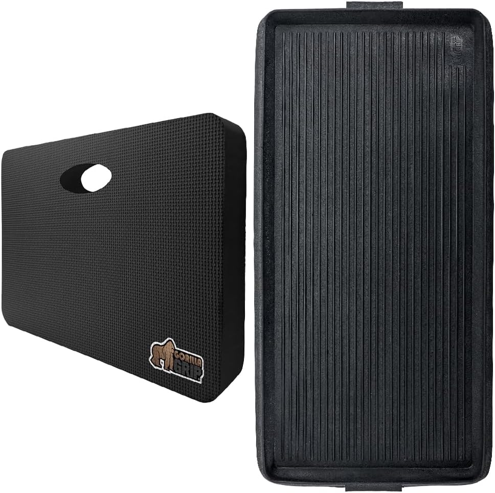 GORILLA GRIP Kneeling Pad, 17.5x11, Black and Shoe Tray, 24x16, Black Bundle