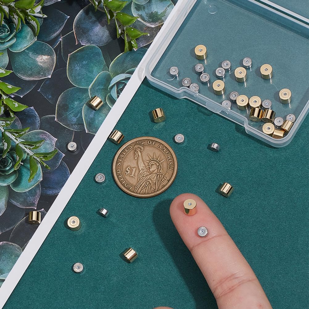 PH PandaHall Stopper Beads – 40pcs Brass Adjustable Slider Beads With Rubber Inside, 5x4mm & 4x2mm
