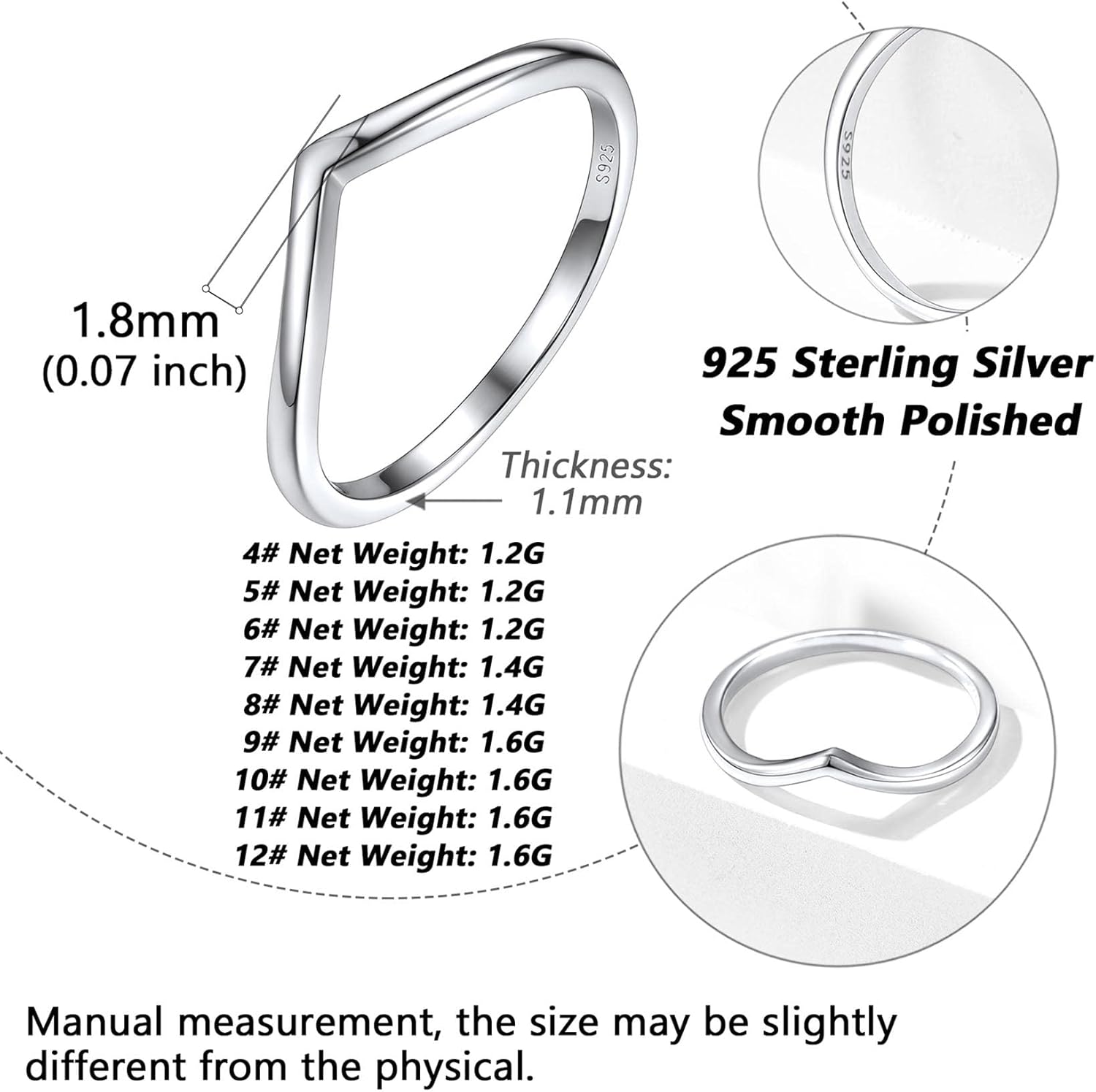 Silvora 925 Sterling Silver Band Ring Wishbone Ring Full Cubic Zirconia Simple Ring for Women - Image 3