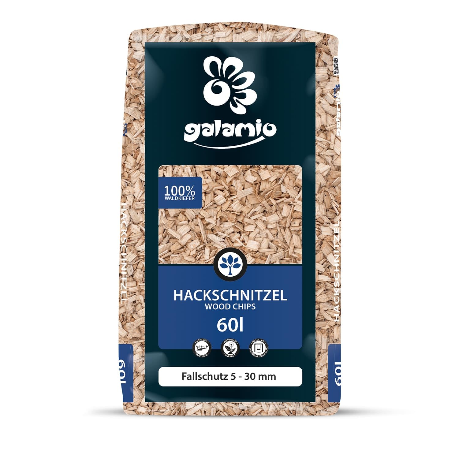 GALAMIO Holzhackschnitzel Hackschnitzel Mulch Natur Wald Kiefer Pinus Sylvestris Garten Dekor Holz Häcksel Fein 5-30mm 60l x 12 Sack 720l / 1 Palette
