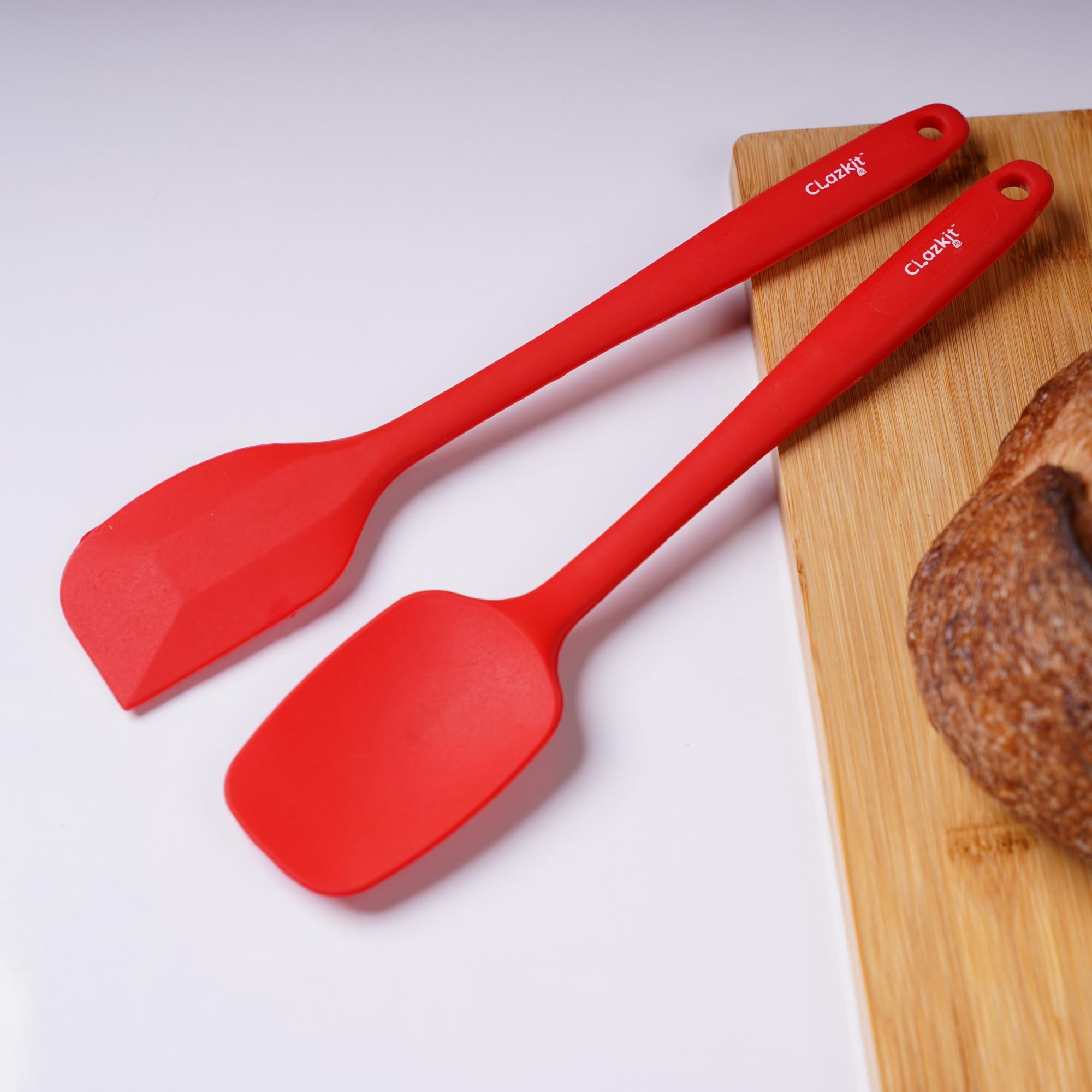 Clazkit Large Spatula & Large Spoon, Non-Stick Silicone Spatula Set for Cooking & Baking, Seamless Design Food-Grade & BPA-Free, Dishwasher Safe (RED) Set of 2