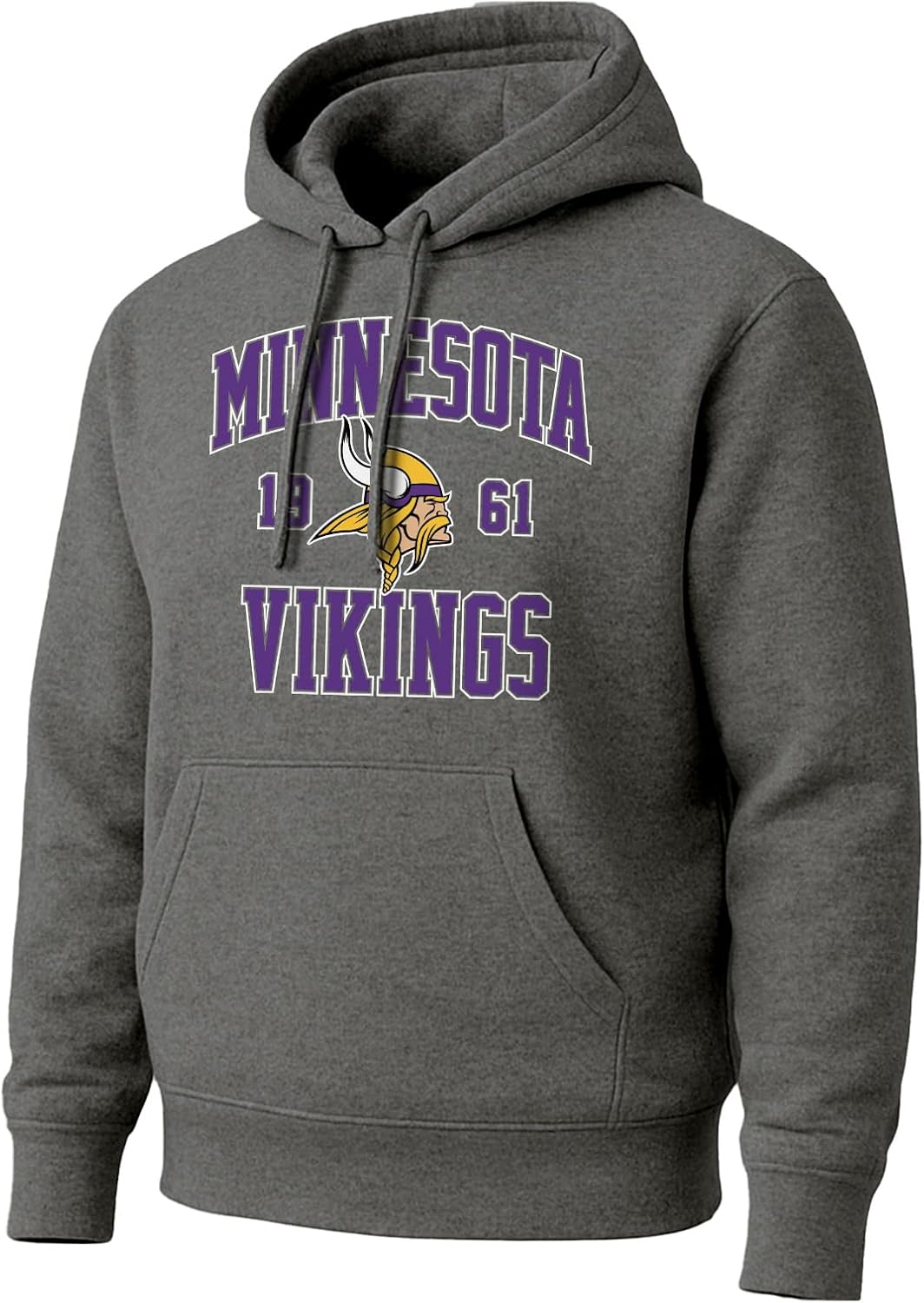 Hybrid Sports NFL - Minnesota Vikings - Established - Men's and Women's Pullover Hooded Fleece Sweatshirt - Size Medium - Heather Charcoal