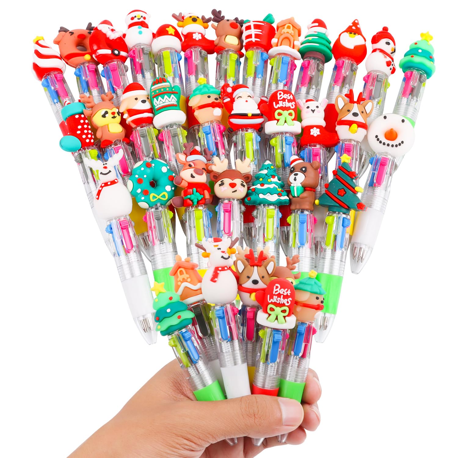 ZALAON 30PCS Christmas Colored Pens Set, 4 in 1 Mini Retractable Fun Pens, Novelty Pens for Xmas Party Bag Fillers, School Rewards and Stocking Fillers