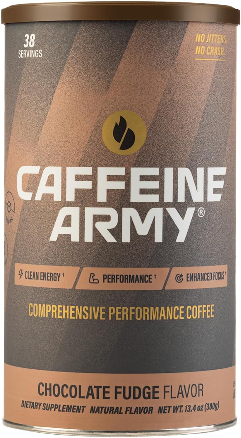 CAFFEINE ARMY Chocolate Fudge | Functional Coffee with Collagen Peptides, MCTs, CoQ10 and Adaptogens: Clean Energy, Supports Daily Attention, No Jitters or Crash (13.4oz 38 Servings)
