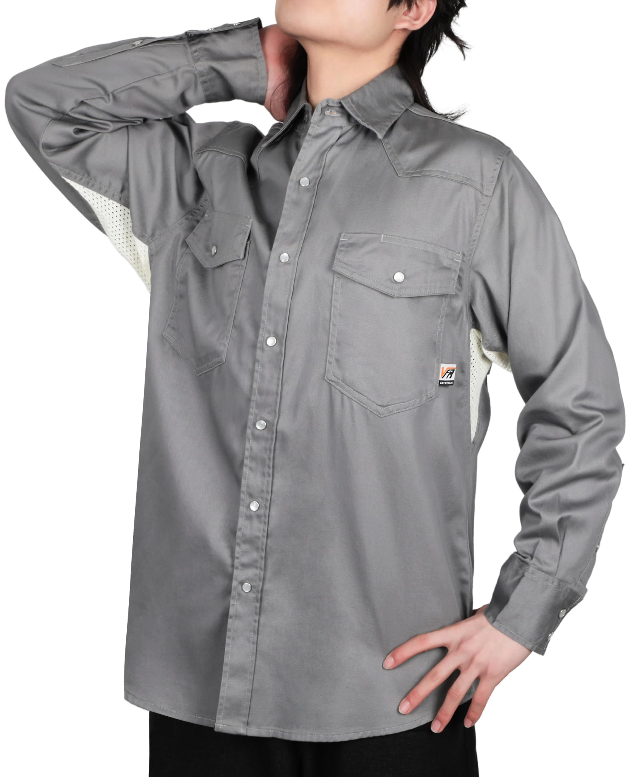 VATRENUS FR Shirts for Summer Pearl Snaps Breathable Vented Mesh Back and Underarm Lightweight Flame Resistant Welding Shirt