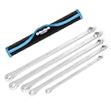 DURATECH 5-Piece Extra Long Wrench Set, Double Box End Wrench Set, 0 Degree Offset, Metric, CR-V Steel, 8mm, 10mm, 12mm, 13mm, 14mm, 15mm, 16mm, 17mm, 18mm, 19mm, Organized in Rolling Pouch