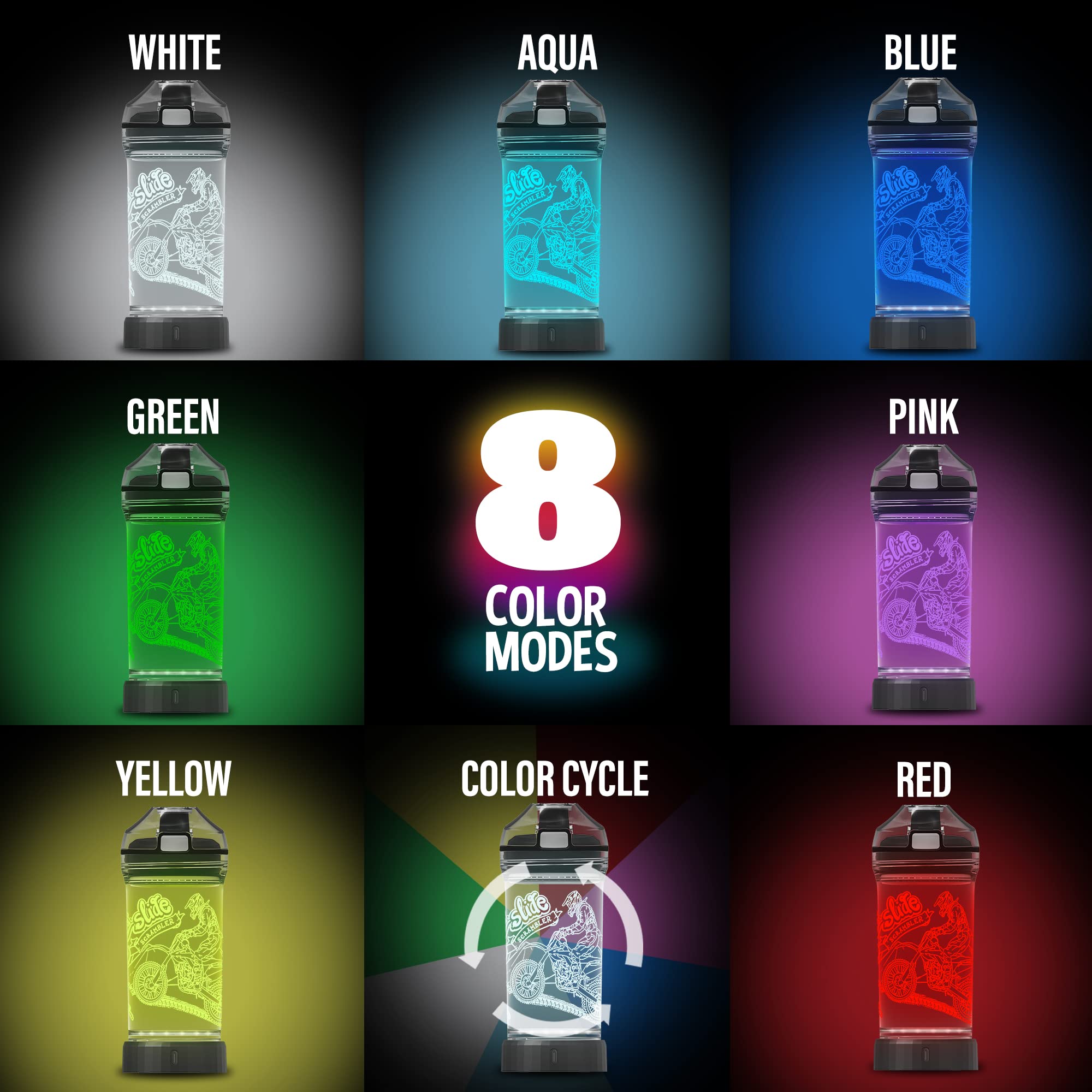 Attivolife Motorcycle Kids Watter Bottle, Light Up 3D Illusion LED Light with 7 Color Changing Light - 14 OZ BPA Free - Ideal Travel Cup Gift for School Kid Boy Child Holiday Camping Picnic