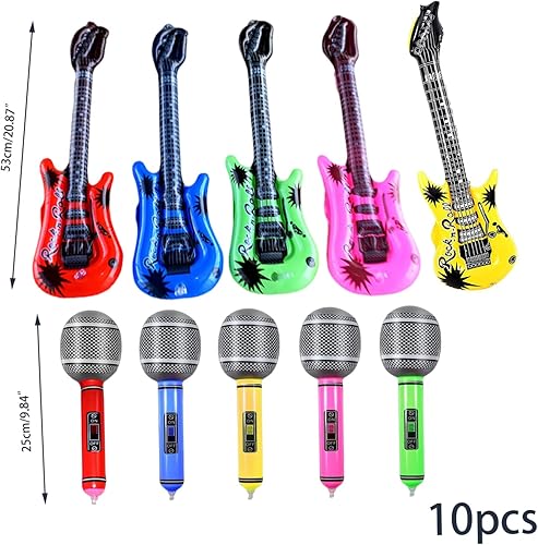 Miniatura 2 de LokweeTal Instrumento musical inflable Guitarra Inflable Micrófono Inflable Niños Accesorios Inflables 10PCS Globos de Color Aleatorio