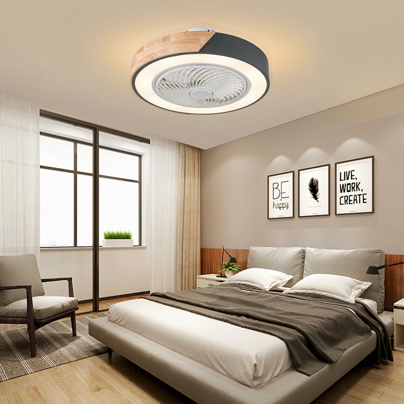 Black Ceiling Fan 30W 53cm LED Ceiling Light 70W Remote Control DIMMABLE Light And Remote Control